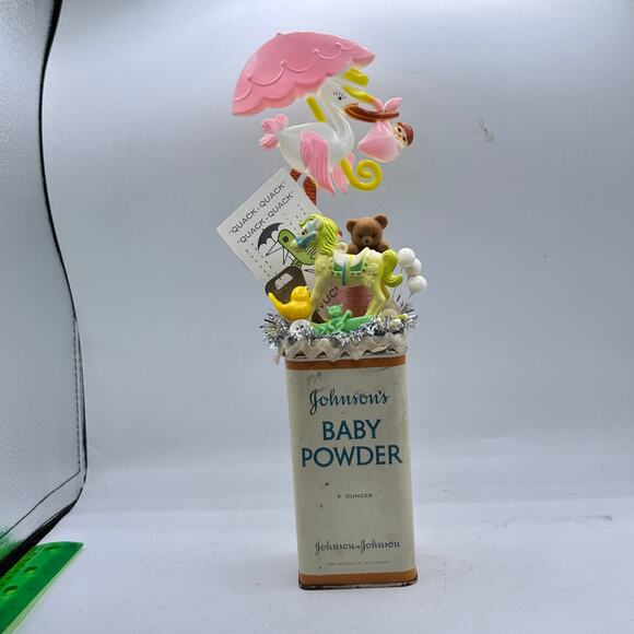Vintage Johnsons Baby Powder Tin Assemblage Baby Shower Nursery Decor - Picture 2 of 8
